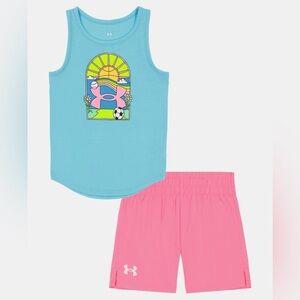 Under Armour Sports Blue Logo Tank & Pink Shorts Set Little Girl Size 6 NEW